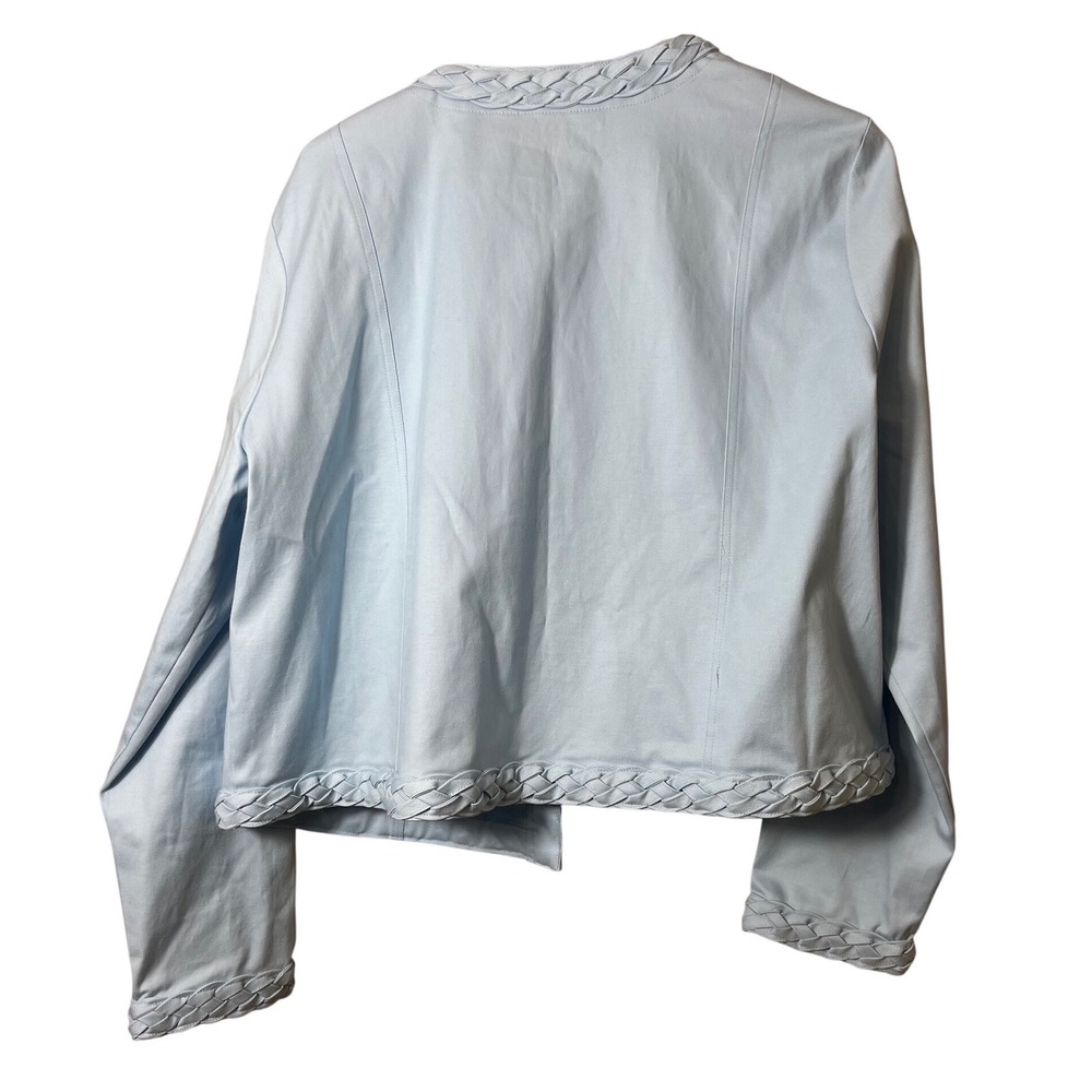 Ming Wang Womens Light Blue Braided Trim‎ Open Front Jacket Size L Professional - Picture 5 of 12